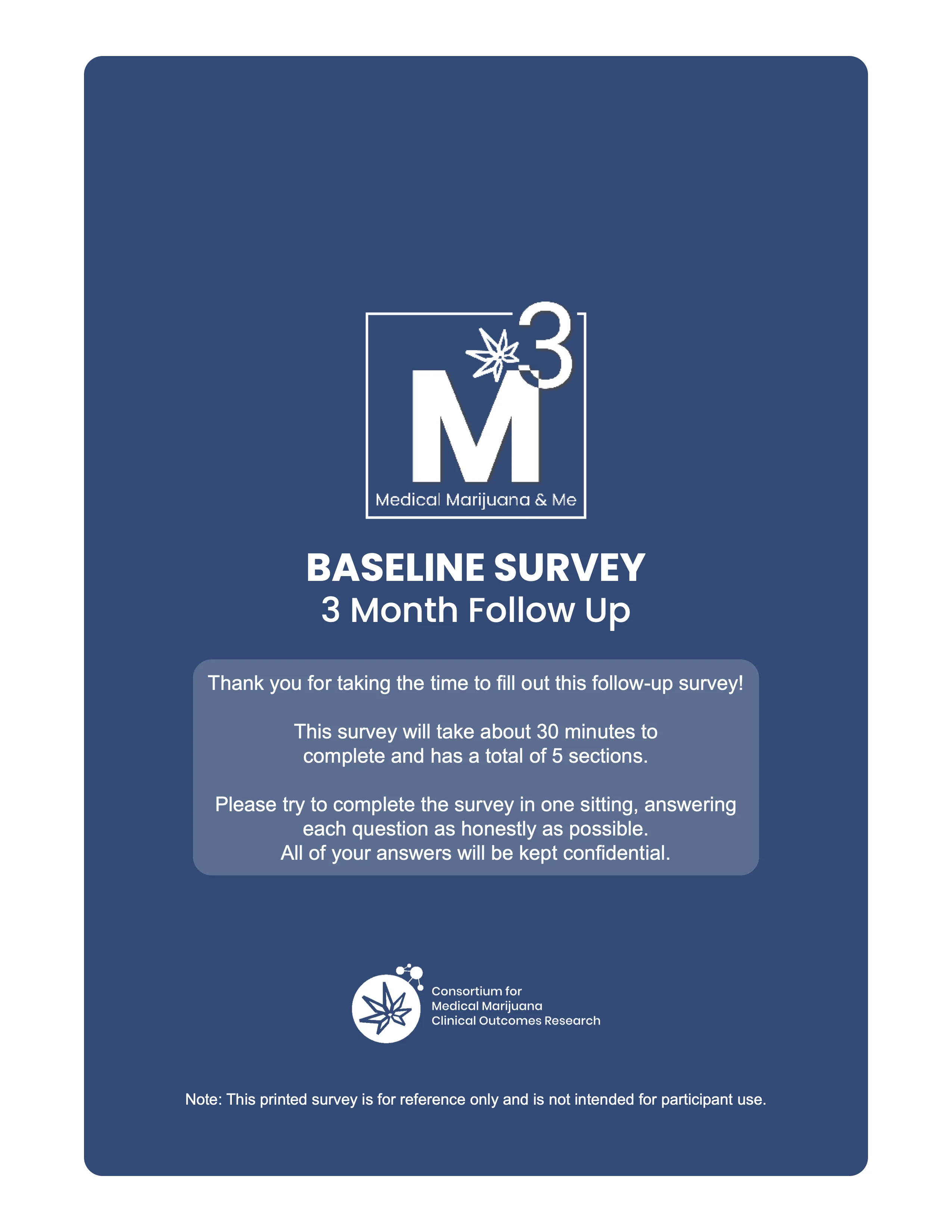 Cover of 3-month follow up for Medical Marijuana & Me baseline survey.