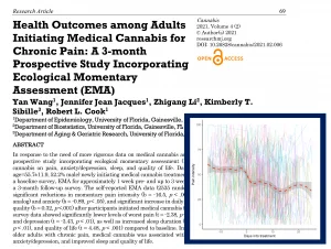 Screenshot of Health Outcomes for MMJ and Chronic Pain journal article, lead by Dr. Yan Wang